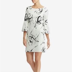 Artsy Floral Bell Sleeve Shift Dress Size 10 Cocktail Minimalist Abstract